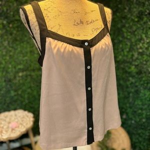 “Forever 21” loose free flowing blouse, size Medium, light pink w/black trimming